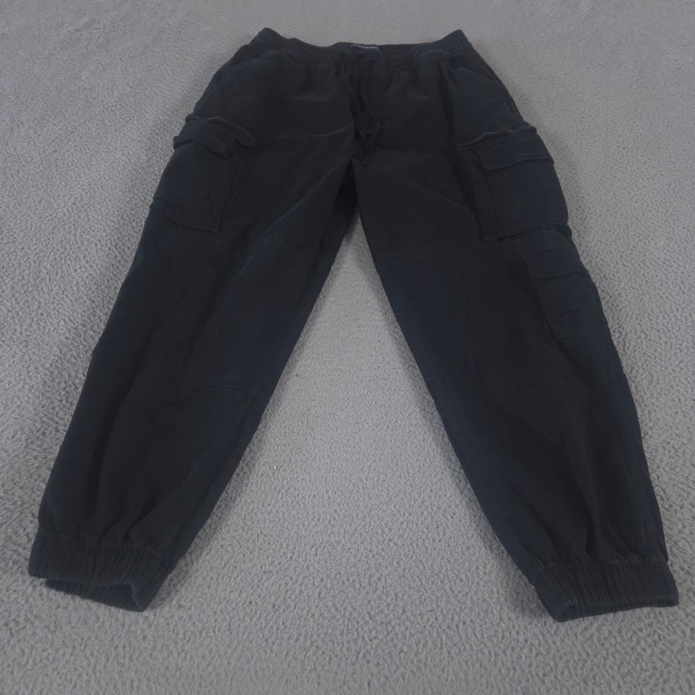 Aeropostale Pants Mens L‎ Black Cargo Jogger Cotton Spandex Elastic Waist Cuffs